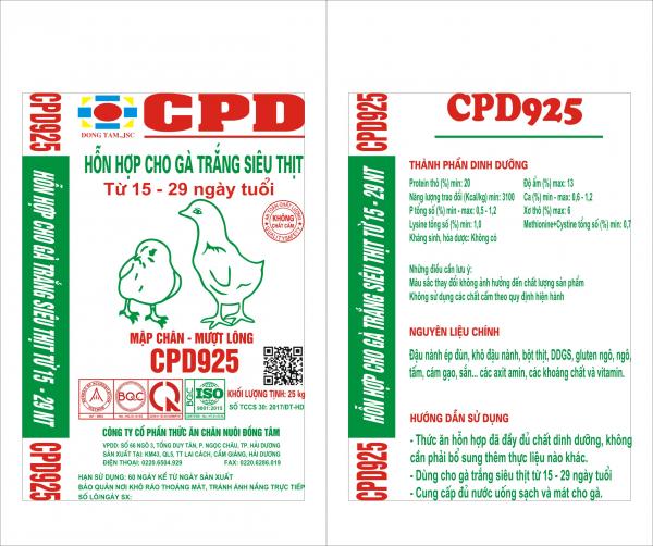 CPD 925 Hỗn hợp dành cho gà trắng siêu thịt từ 15-29 ngày tuổi