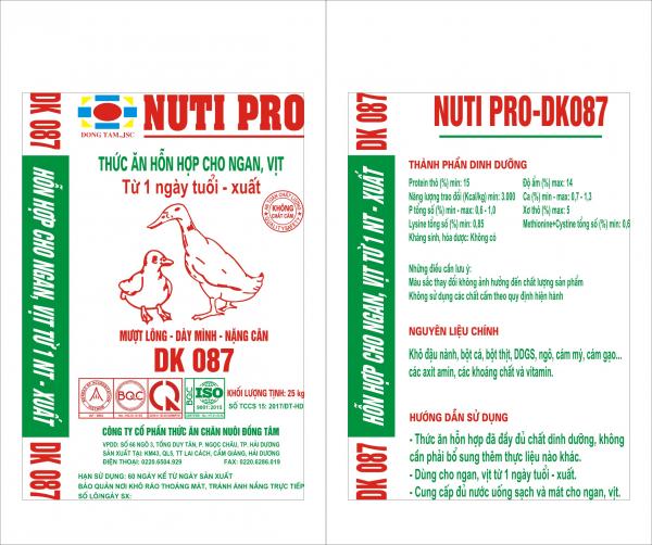DK 087 Hỗn hợp cho ngan, vịt thịt từ 1 ngày tuổi - xuất bán 