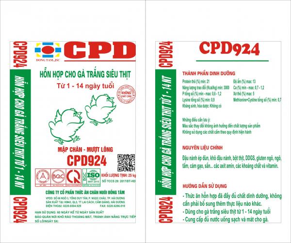 CPD 924 Hỗn hợp dành cho gà trắng siêu thịt từ 1-14 ngày tuổi